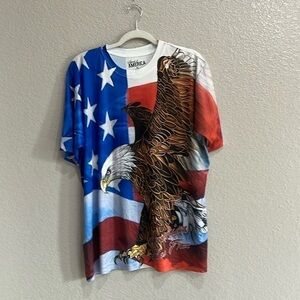 MENS XL (46/48) Spirit Of America T-Shirt 2 SIDED ALL OVER PRINT Eagle Flag